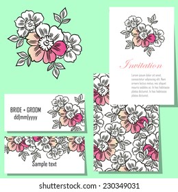 Set of invitations with floral background