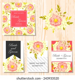 Set of invitations with floral background