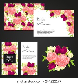 Set of invitations with floral background