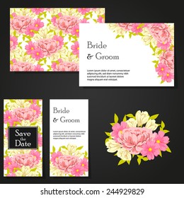 Set of invitations with floral background