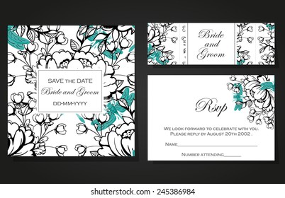 Set of invitations with floral background