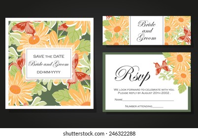 Set of invitations with floral background