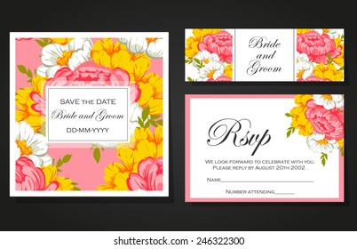 Set of invitations with floral background