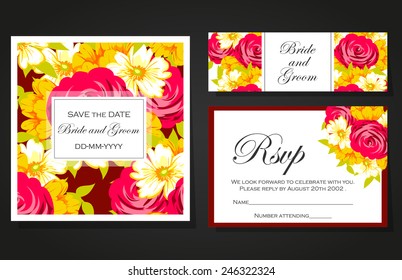 Set of invitations with floral background