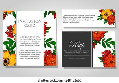 Set of invitations with floral background