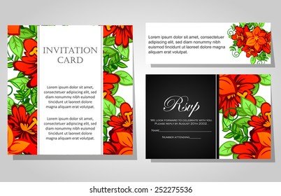 Set of invitations with floral background