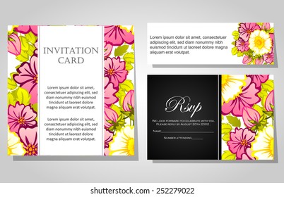 Set of invitations with floral background