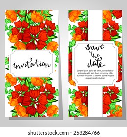 Set of invitations with floral background