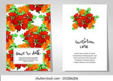 Set of invitations with floral background