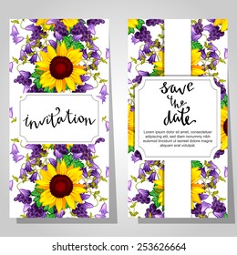Set of invitations with floral background