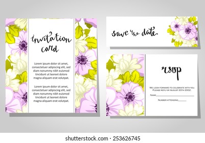 Set of invitations with floral background