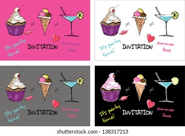 set of invitations, labels, summer card, vector