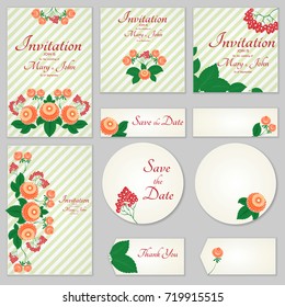 A set of invitations with ornament in the Slavic folk style. For used for web, wallpaper, printing on the paper.