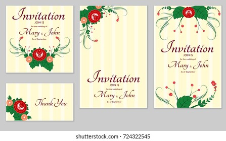 A set of invitations with ornament in the Slavic folk style. For used for web, wallpaper, printing on the paper.