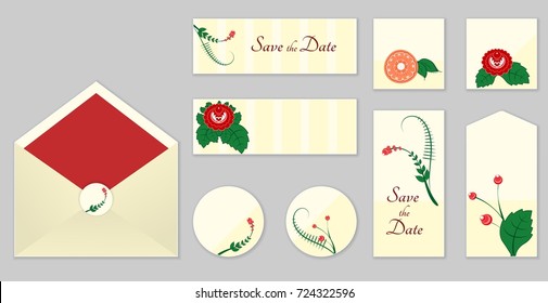 A set of invitations with ornament in the Slavic folk style. For used for web, wallpaper, printing on the paper.