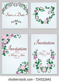 A set of invitations with ornament in the Slavic folk style. For used for web, wallpaper, printing on the paper.