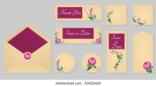 A set of invitations with ornament in the Slavic folk style. For used for web, wallpaper, printing on the paper.