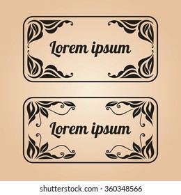 Set for invitations vintage ornaments with floral elements in a rectangular frame, greeting cards and postcards.vector illustration
