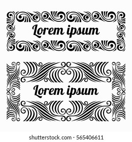 Set for invitations vintage ornaments with floral elements in the form of black rectangular frames, greeting cards and postcards. Vector illustration