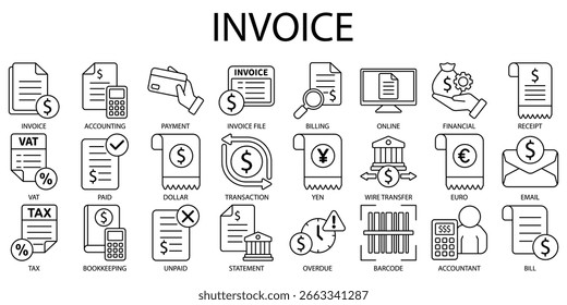 Conjunto de iconos o símbolos de Factura Vector archivo totalmente editable.
