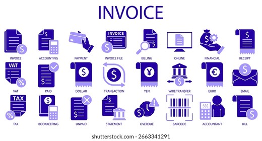Conjunto de iconos o símbolos de Factura Vector archivo totalmente editable.
