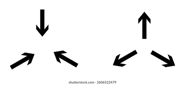 set of inward arrow icon, black and silhouette inward arrow icon.