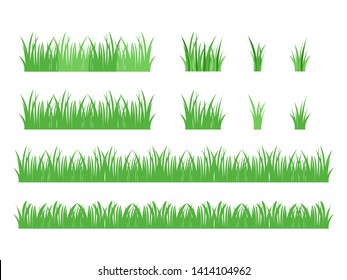 Set Of Ioslated Green Grass Design Flat Vector Illustration On White Background.