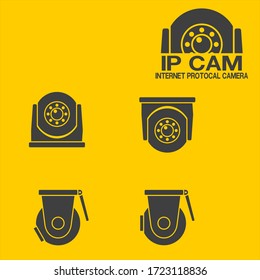 Set of IP camera icon on yellow background
