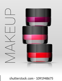 Set of ipstick in a jar. Eyebrows makeup product.Vector illustration