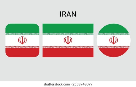 A set of iran flags in square, rectangular and round shapes. Flag icon. Standard color. Vector illustration.