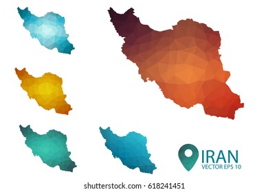 Set of Iran maps. Bright gradient map of country in low poly style. Multicolored country map in geometric style for your infographics. Vector illustration eps 10.