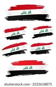 set of iraq flag with style grunge brush solid isolated white background transparent, suitable for commemorating national day of iraq, celebrate of iraq independence day, editable vector illustration 