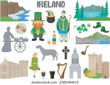 Set of Ireland famous landmarks