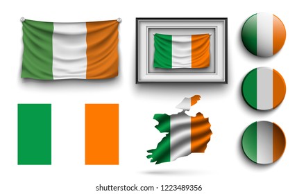 set of ireland flags collection isolated on white