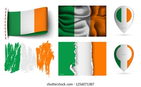 set of ireland flags collection isolated on white