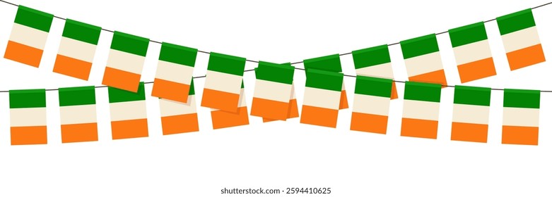 Set of Ireland flags garland on white background. Design concept for St. Patrick's Day, festival, carnival, national holidays, ets.