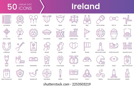 Set of ireland icons. Gradient style icon bundle. Vector Illustration