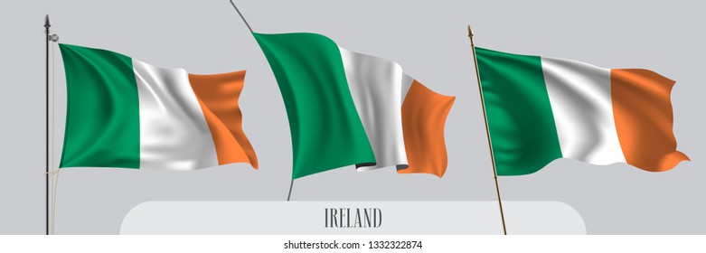 Conjunto de marcas de ondulación de Irlanda en la ilustración aislada del vector de fondo. 3 bandera verde naranja irlandesa oniza como símbolo patriótico