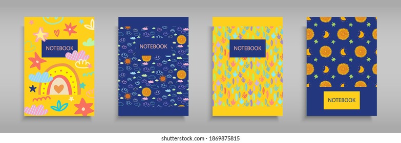 Establece las cubiertas iridiscentes para los portátiles con arcos, nubes y estrellas de la cintura Boho. Para el diseño de libros para niños, folletos, plantillas para diarios escolares. Ilustración del vector