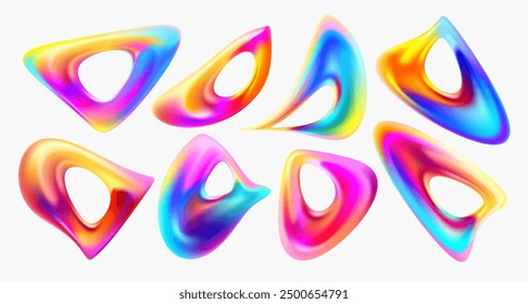 Conjunto de Formas y burbujas de fluidos iridiscentes. Colección de coloridos Elementos de diseño de Vector.