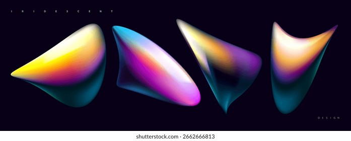 Conjunto de Formas y burbujas de fluidos iridiscentes. Colección de coloridos Elementos de diseño de Vector.