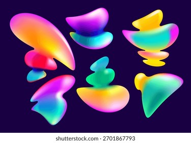 Conjunto de Formas y burbujas de fluidos iridiscentes. Colección de coloridos Elementos de diseño de Vector.