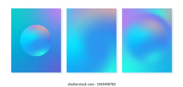Set of iridescent gradient backgrounds in blue and purple colors. For covers, wallpapers, branding and other projects. Vector, can be used for printing.
