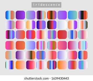 Set of iridescent gradient swatches for design. Mix of trend colors for 2020 year: opalescent and shiny palette.