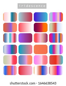 Set of iridescent gradient swatches for design. Mix of trend colors for 2020 year: opalescent and shiny palette.