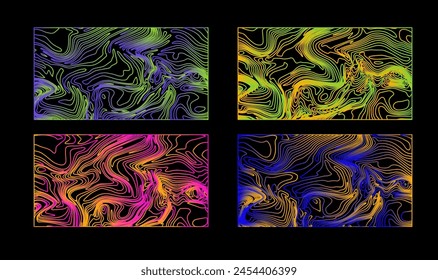 Set of iridescent neon trippy textures.