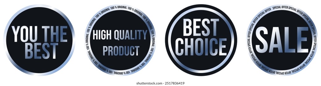 A set of iridescent stickers with a holographic effect. Colorful bright text on stickers. Sticker design for a showcase, banner, post, story, sign that will attract attention