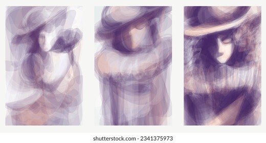Set iridescent watercolor magic covers for notebooks with abstract people , clouds, and shadows . For the design of children s books, brochures, templates for school diaries. Vector illustration