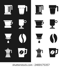 Set Irish coffee, V60 maker, Electric kettle, Coffee cup, beans,  and moca pot icon. Vector