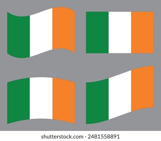 Set of Irish flag icon vector illustration. Ireland flags collection on isolated background.